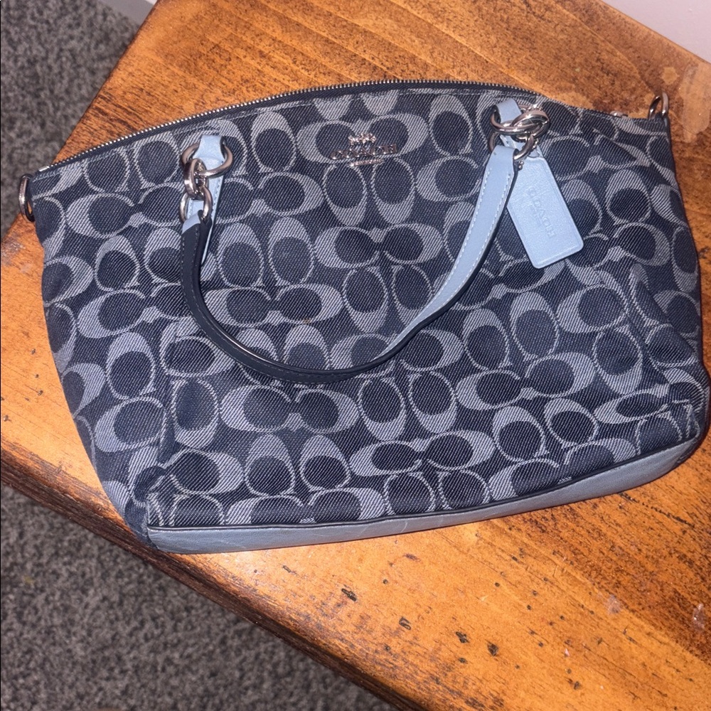 Coach Navy and Black Signature Shoulder Bag